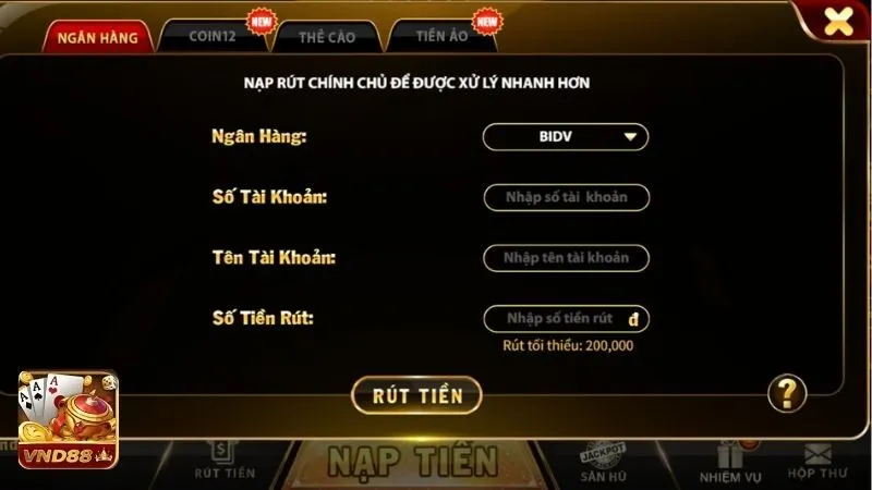 Hướng dẫn các bước rút tiền VND88 qua chuyển khoản